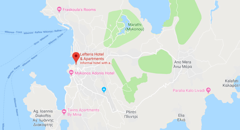 Map - Lefteris Hotel on Mykonos island
